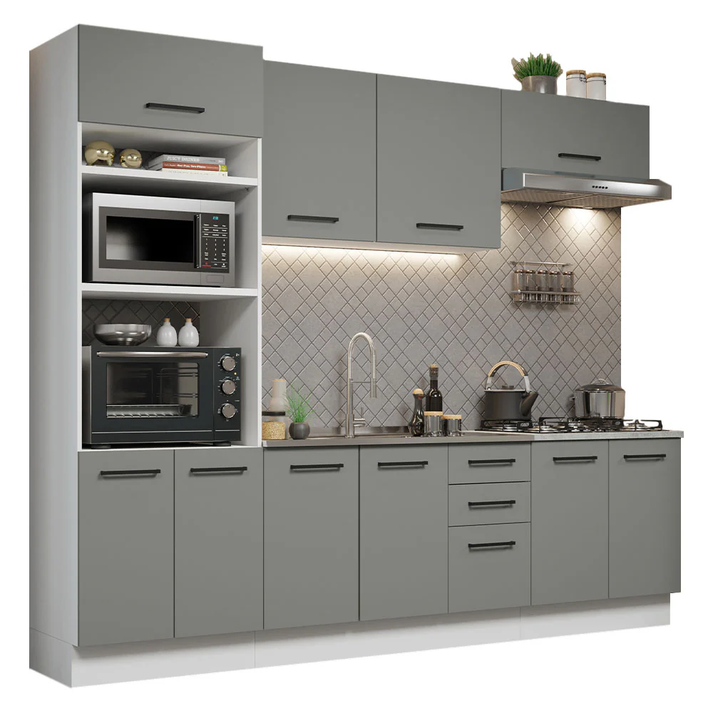 Armário de Cozinha Completa 270cm Branco Cinza Agata Madesa 01 - Image 2