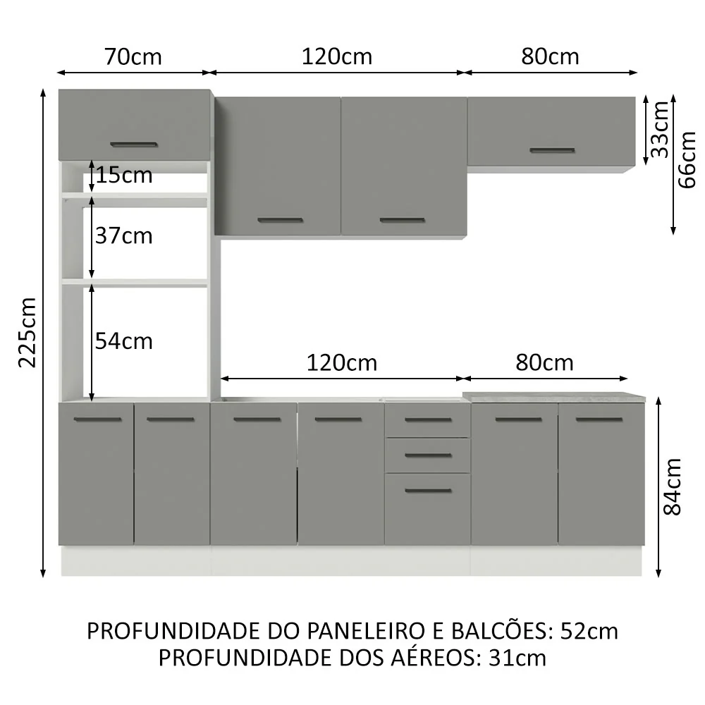 Armário de Cozinha Completa 270cm Branco Cinza Agata Madesa 01 - Image 3