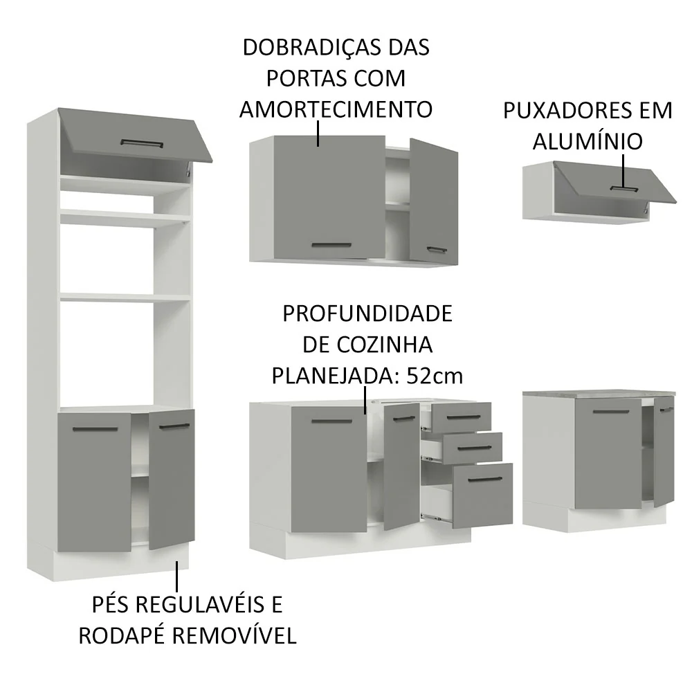Armário de Cozinha Completa 270cm Branco Cinza Agata Madesa 01 - Image 4