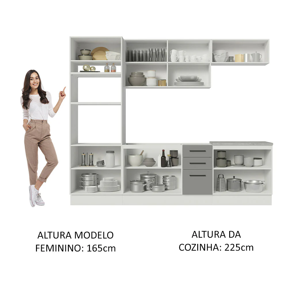 Armário de Cozinha Completa 270cm Branco Cinza Agata Madesa 01 - Image 5