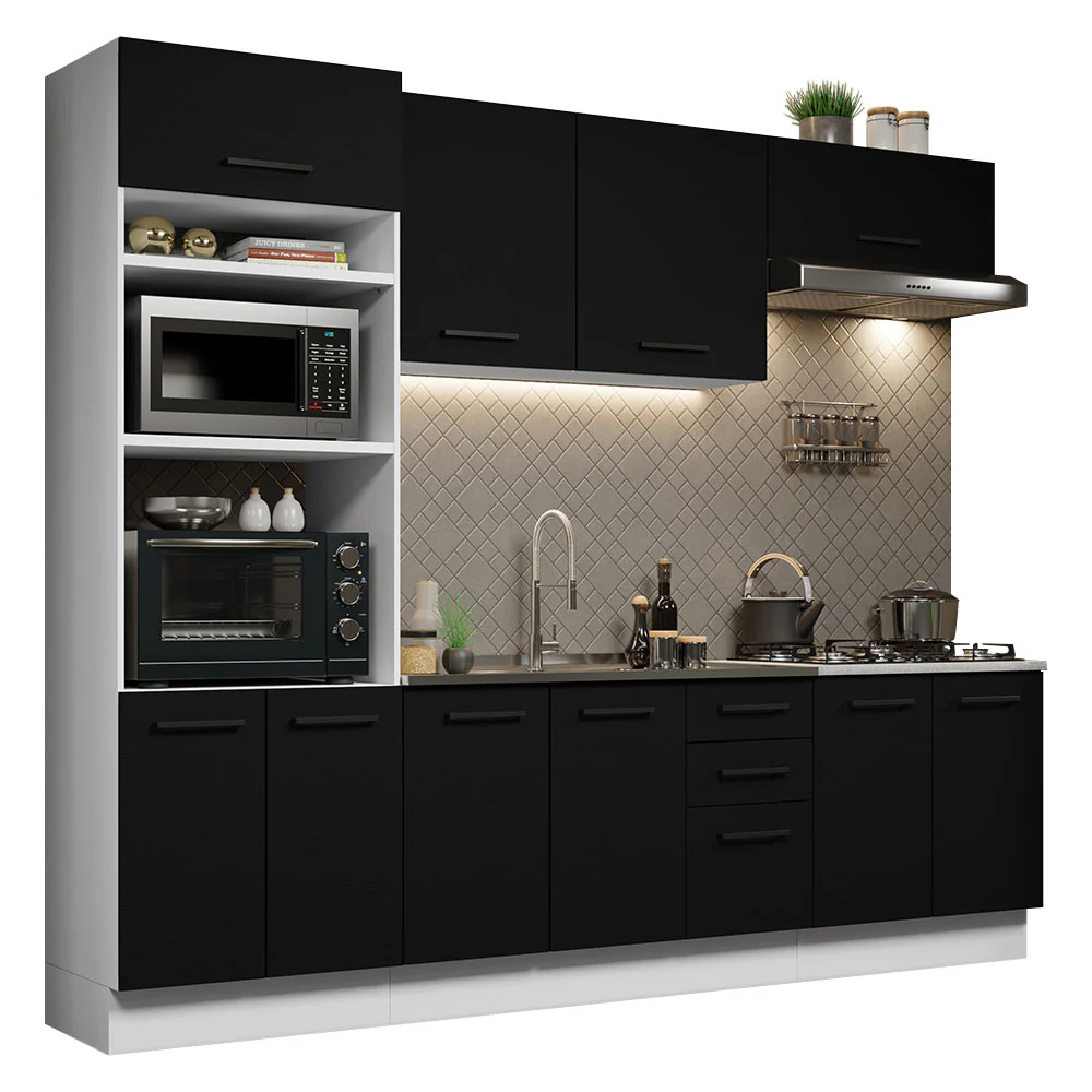 Armário de Cozinha Completa 270cm Branco/Preto Agata Madesa 01 - Image 2