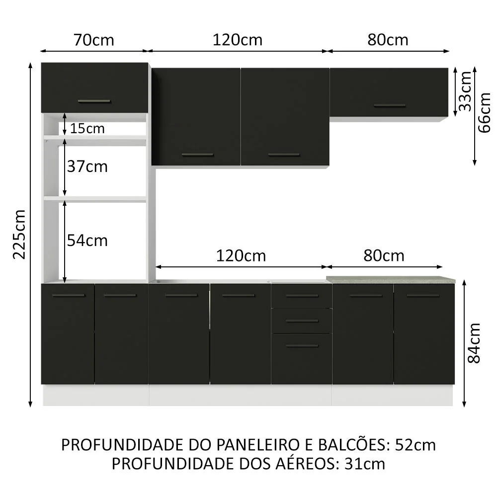 Armário de Cozinha Completa 270cm Branco/Preto Agata Madesa 01 - Image 3