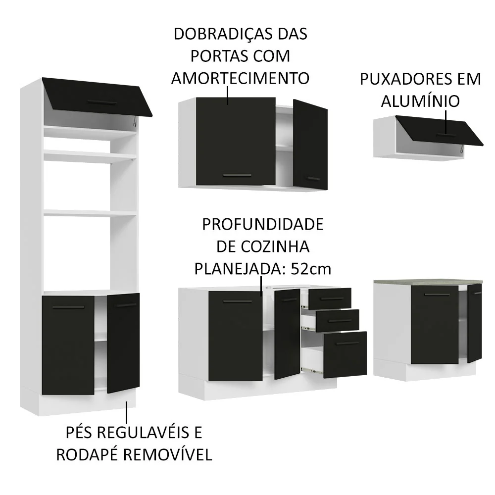 Armário de Cozinha Completa 270cm Branco/Preto Agata Madesa 01 - Image 4