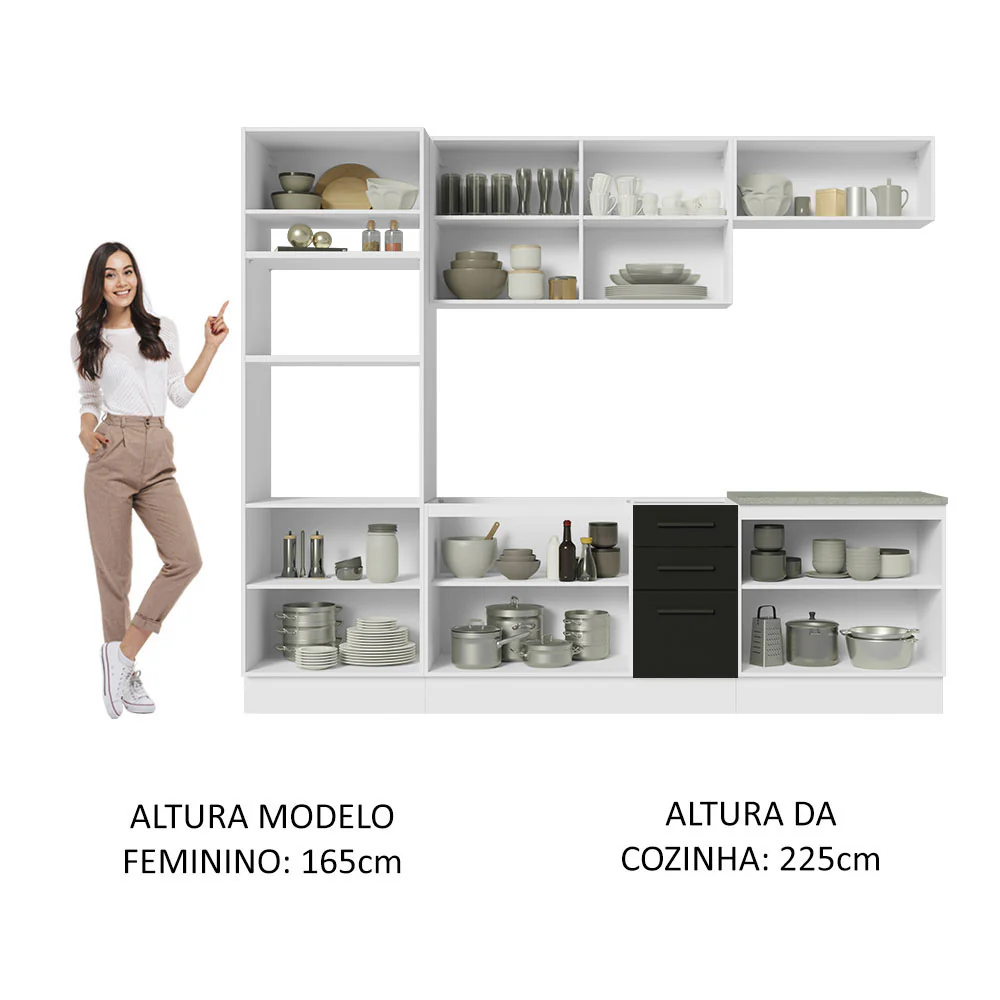 Armário de Cozinha Completa 270cm Branco/Preto Agata Madesa 01 - Image 5