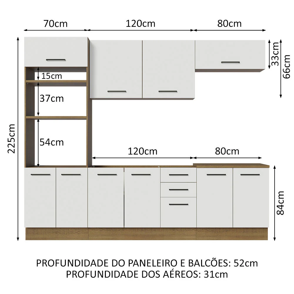 Armário de Cozinha Completa 270cm Rustic/Branco Agata Madesa 01 - Image 3