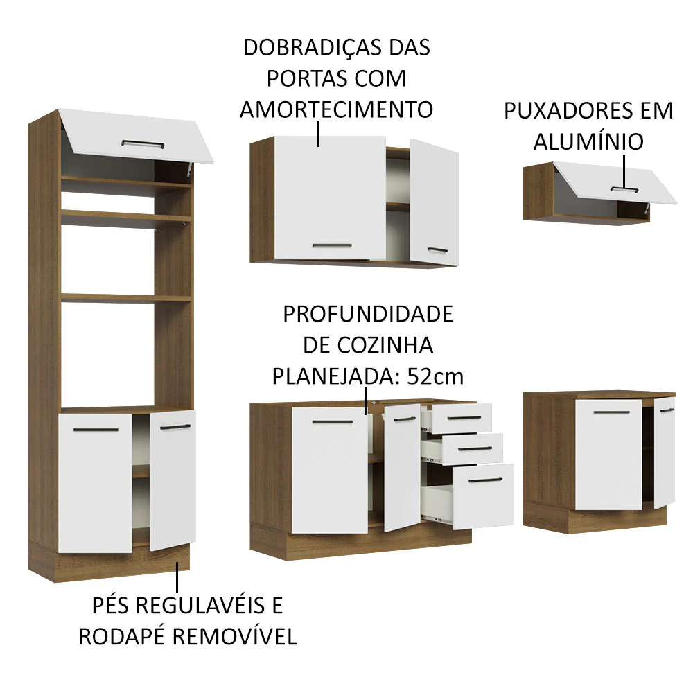 Armário de Cozinha Completa 270cm Rustic/Branco Agata Madesa 01 - Image 4