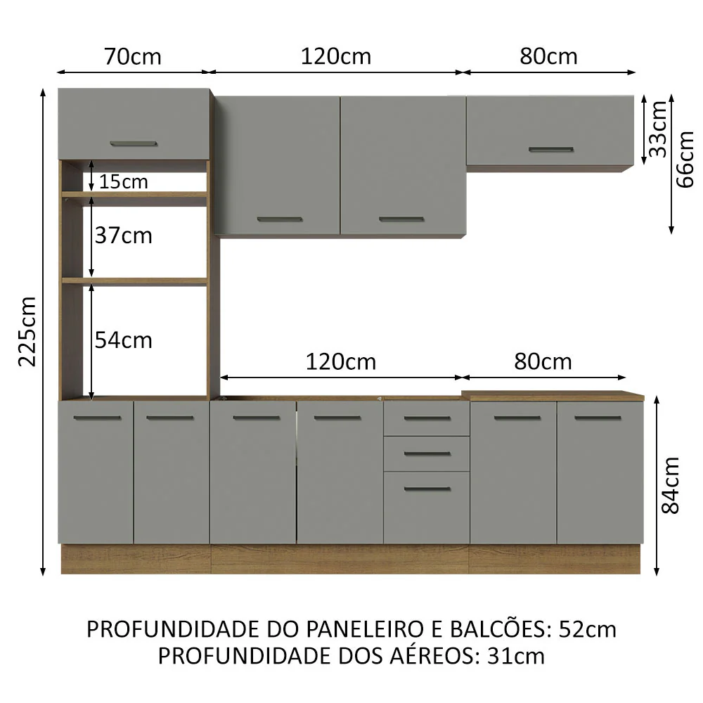 Armário de Cozinha Completa 270cm Rustic/Cinza Agata Madesa 01 - Image 3