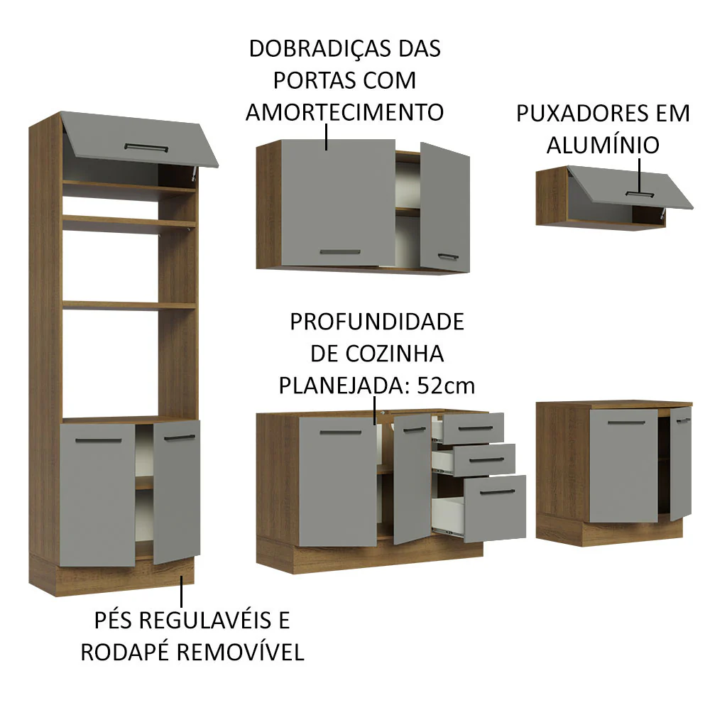 Armário de Cozinha Completa 270cm Rustic/Cinza Agata Madesa 01 - Image 4
