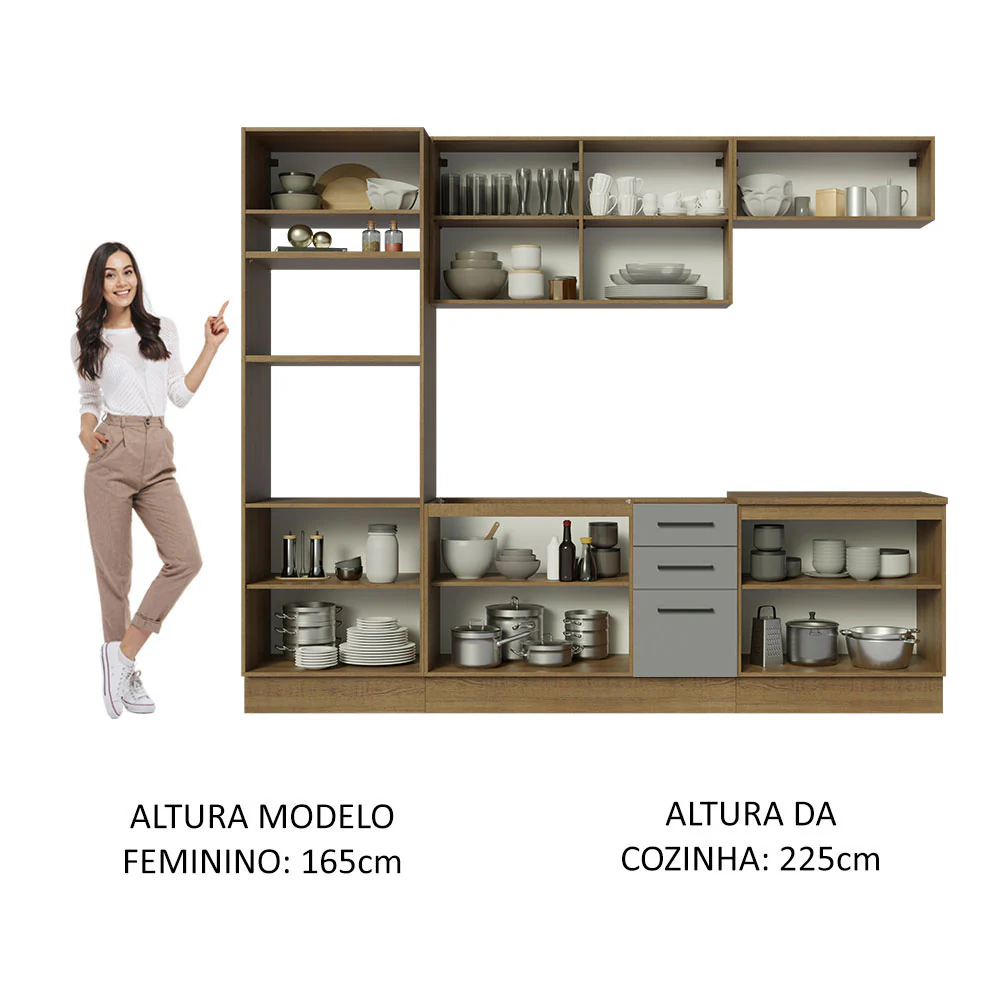Armário de Cozinha Completa 270cm Rustic/Cinza Agata Madesa 01 - Image 5