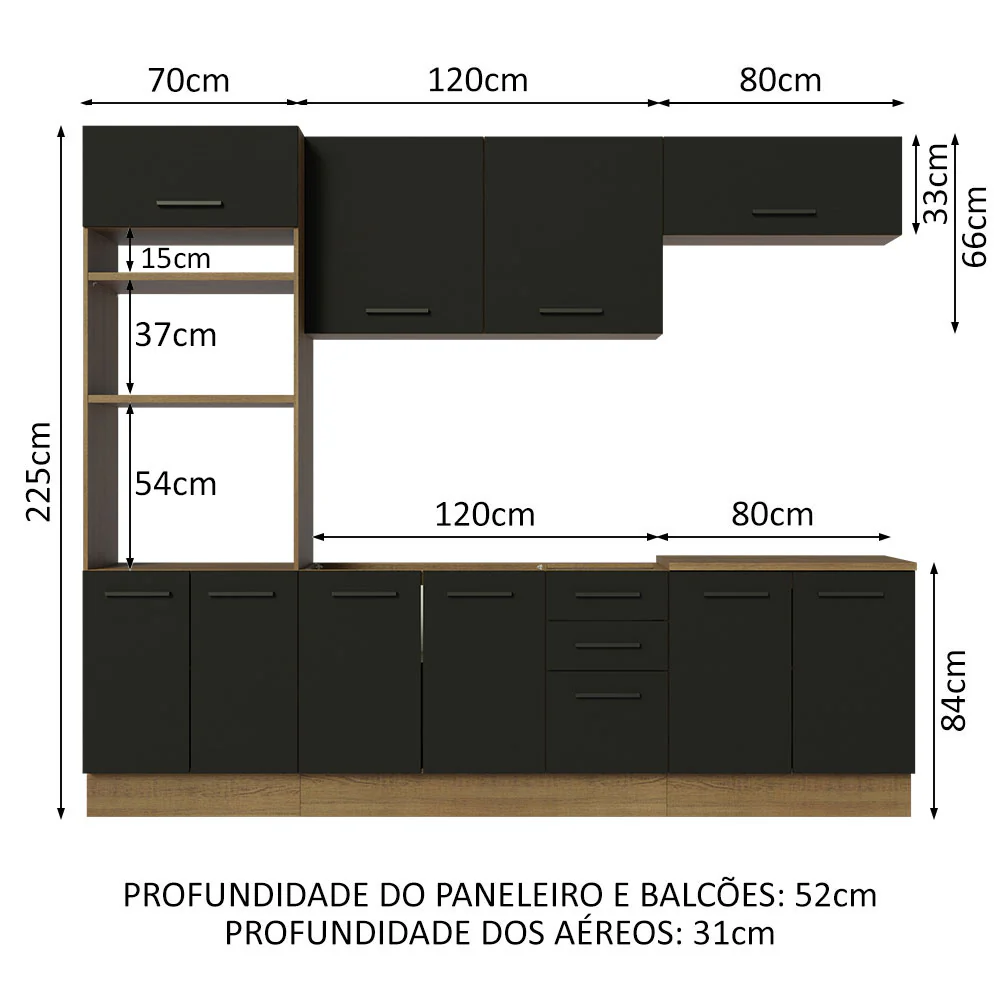 Armário de Cozinha Completa 270cm Rustic/Preto Agata Madesa 01 - Image 3