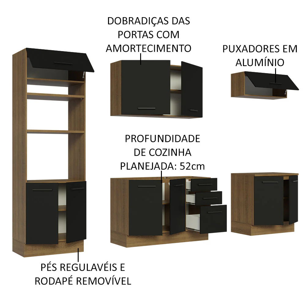 Armário de Cozinha Completa 270cm Rustic/Preto Agata Madesa 01 - Image 4