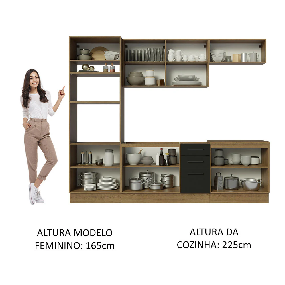 Armário de Cozinha Completa 270cm Rustic/Preto Agata Madesa 01 - Image 5