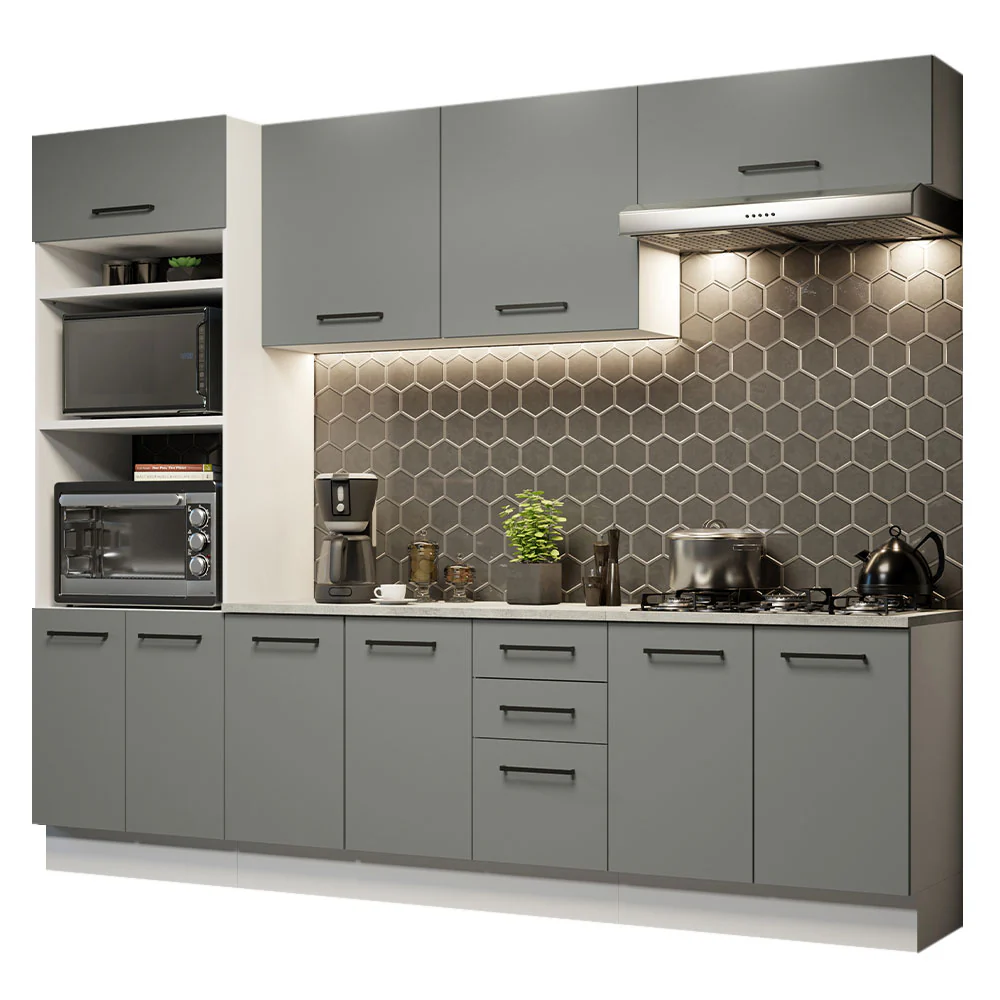 Armário de Cozinha Completa 270cm Branco Cinza Agata Madesa 02 - Image 2