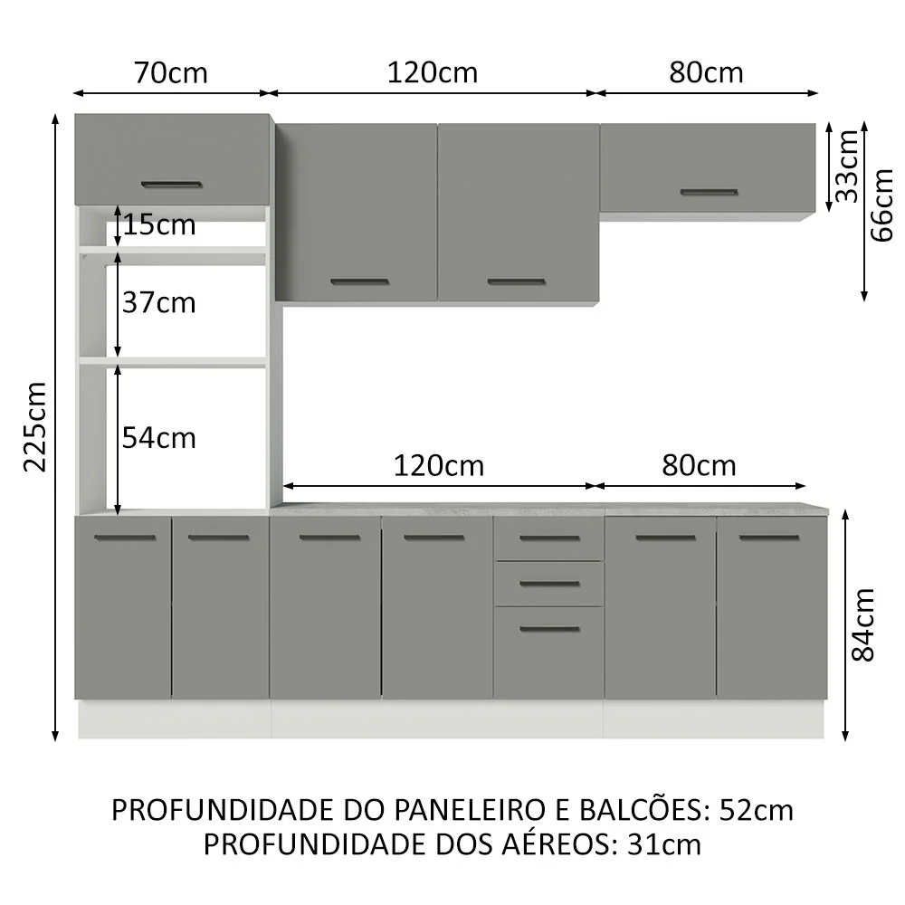 Armário de Cozinha Completa 270cm Branco Cinza Agata Madesa 02 - Image 3