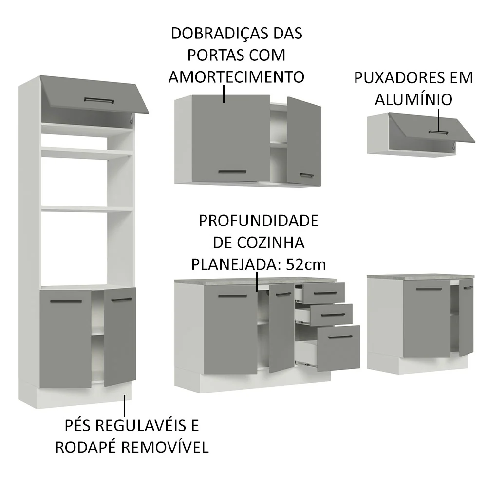 Armário de Cozinha Completa 270cm Branco Cinza Agata Madesa 02 - Image 4