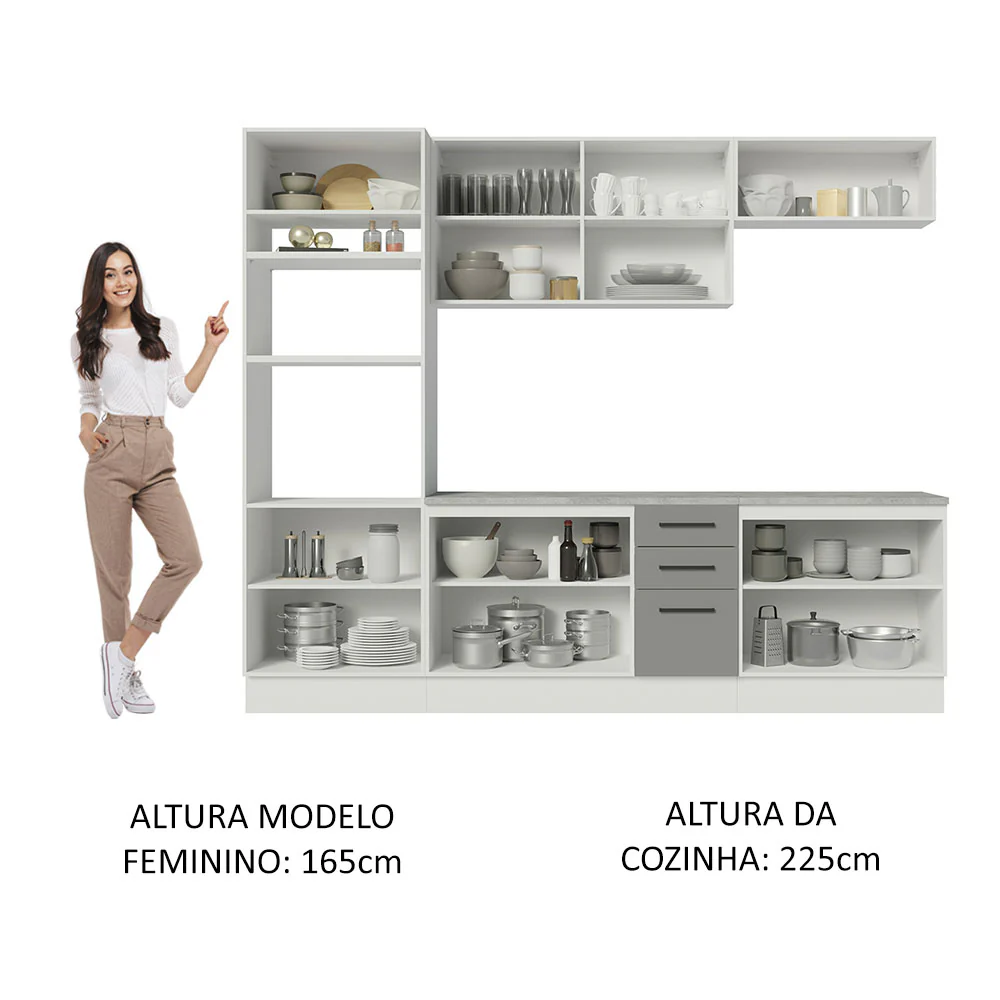 Armário de Cozinha Completa 270cm Branco Cinza Agata Madesa 02 - Image 5