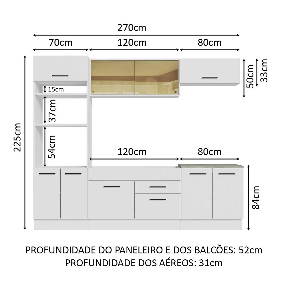 Armário de Cozinha Completa 270cm Branco Agata Madesa 03 - Image 3