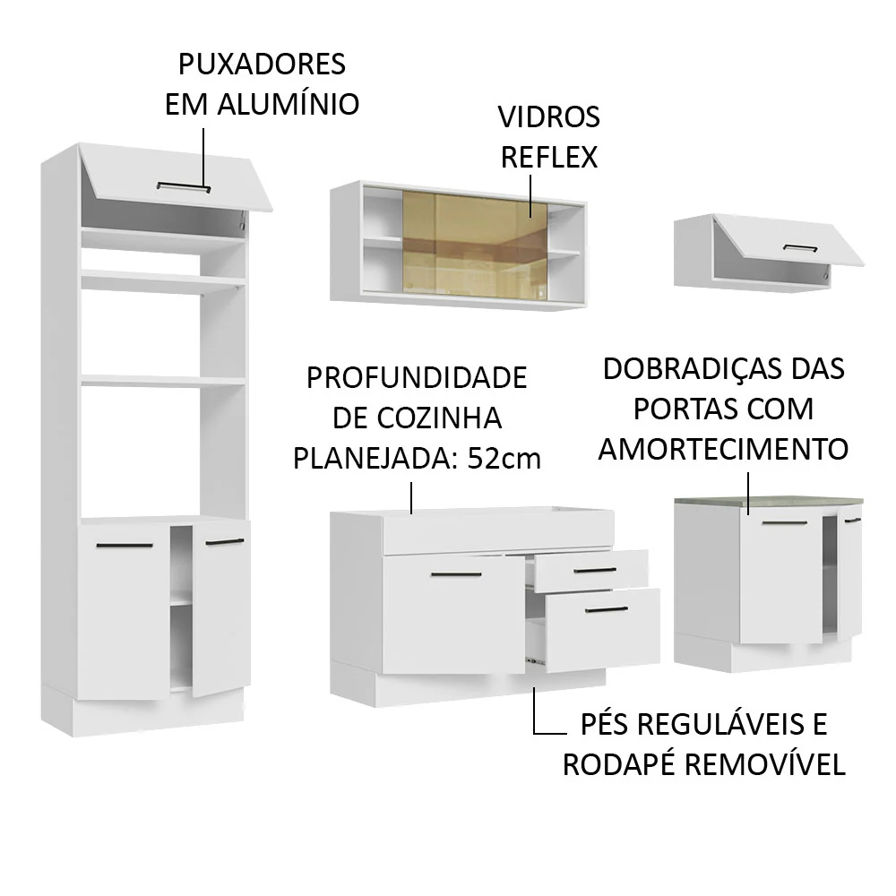 Armário de Cozinha Completa 270cm Branco Agata Madesa 03 - Image 4