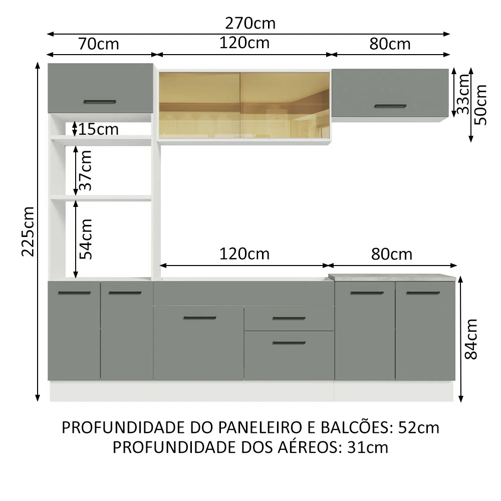 Armário de Cozinha Completa 270cm Branco Cinza Agata Madesa 03 - Image 3