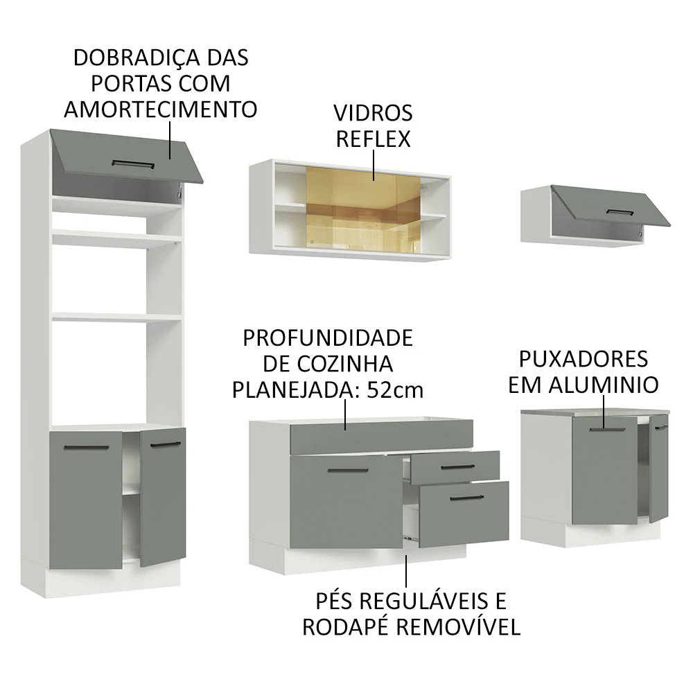 Armário de Cozinha Completa 270cm Branco Cinza Agata Madesa 03 - Image 4
