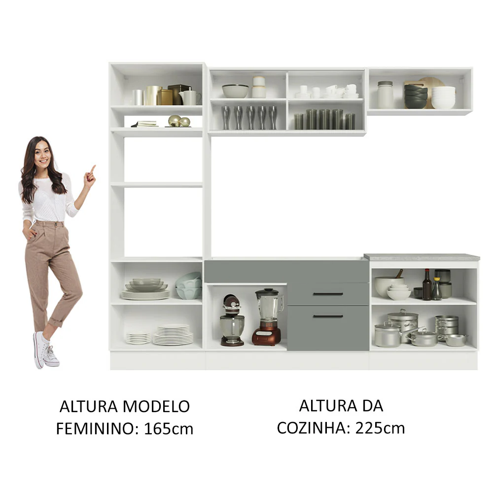 Armário de Cozinha Completa 270cm Branco Cinza Agata Madesa 03 - Image 5
