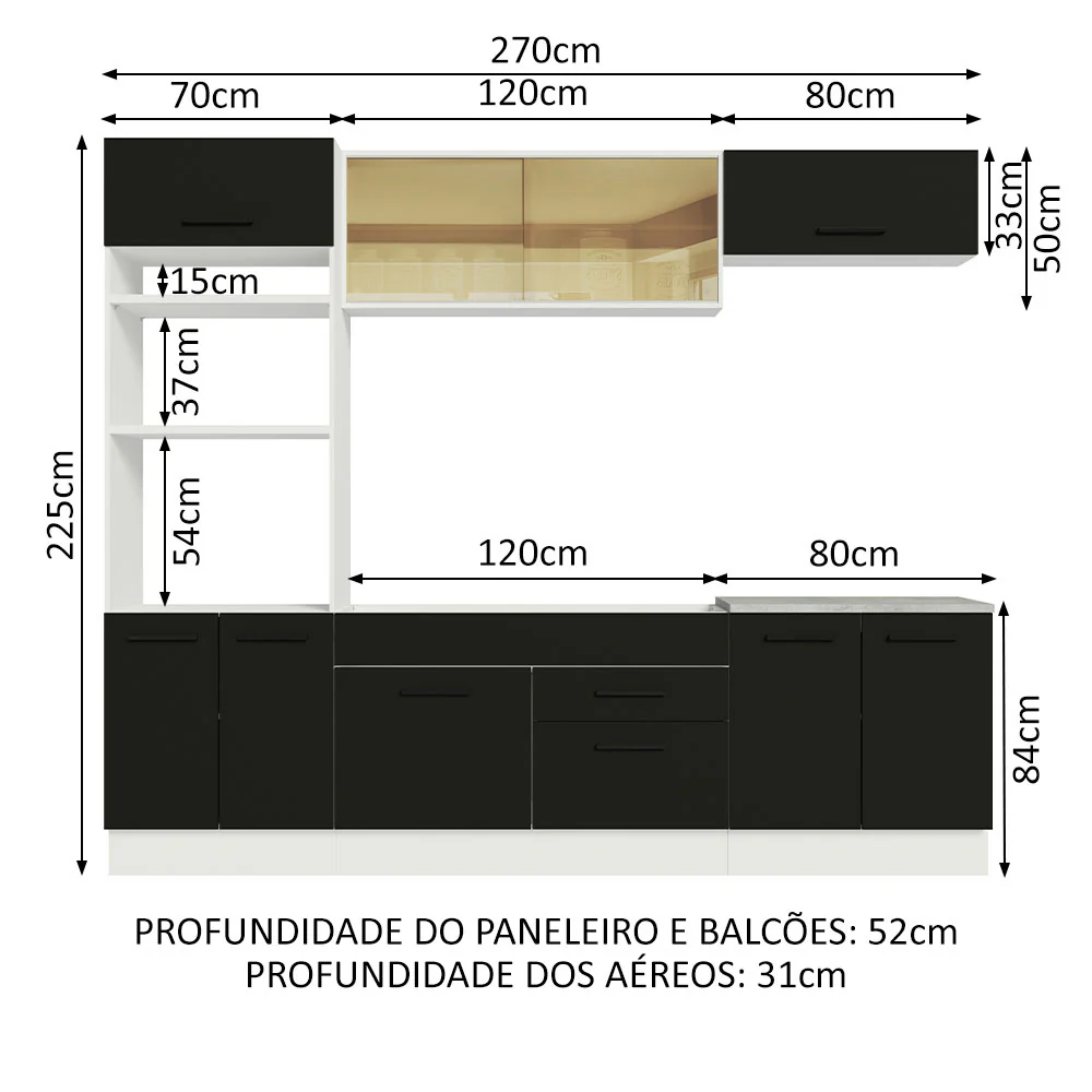 Armário de Cozinha Completa 270cm Branco Preto Agata Madesa 03 - Image 3