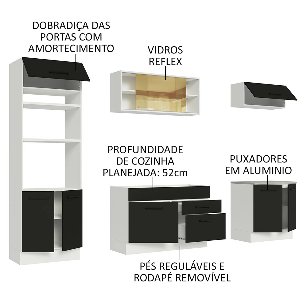 Armário de Cozinha Completa 270cm Branco Preto Agata Madesa 03 - Image 4