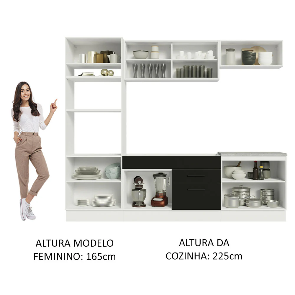 Armário de Cozinha Completa 270cm Branco Preto Agata Madesa 03 - Image 5