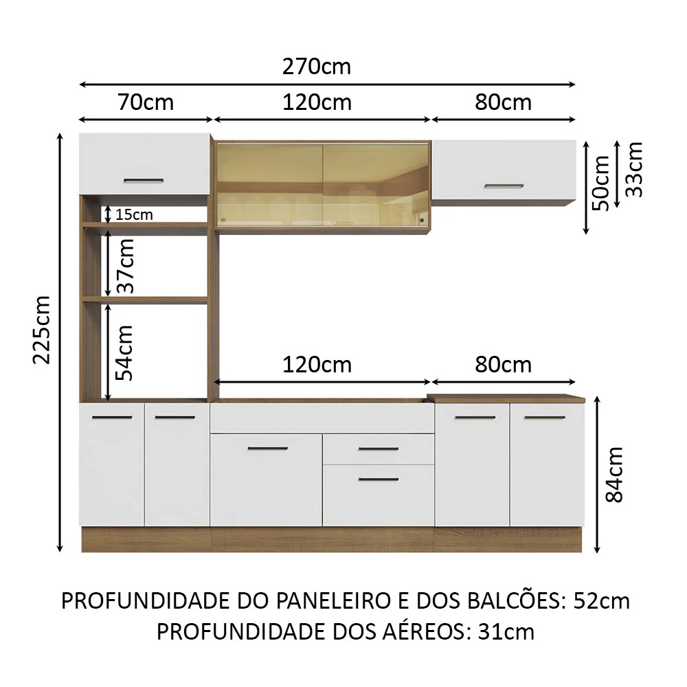 Armário de Cozinha Completa 270cm Rustic Branco Agata Madesa 03 - Image 3