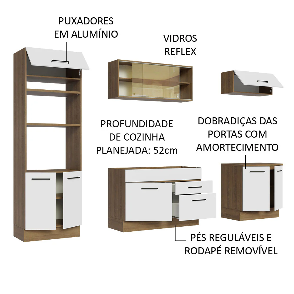 Armário de Cozinha Completa 270cm Rustic Branco Agata Madesa 03 - Image 4