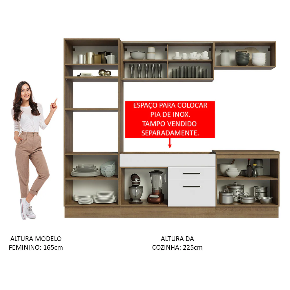 Armário de Cozinha Completa 270cm Rustic Branco Agata Madesa 03 - Image 5