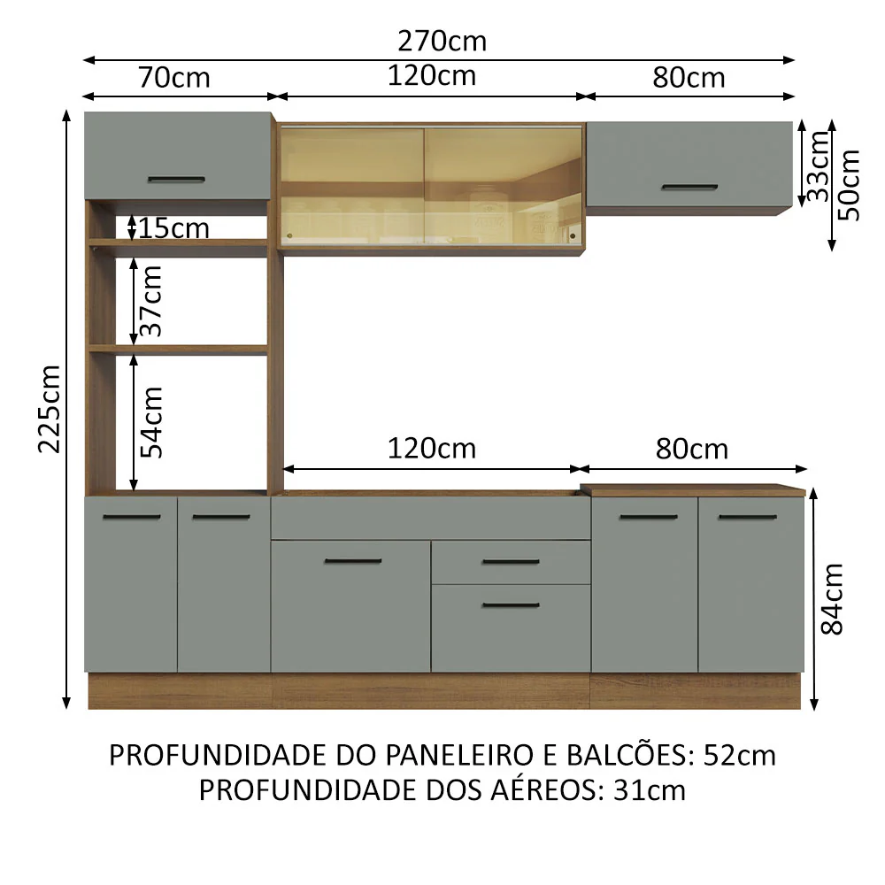 Armário de Cozinha Completa 270cm Rustic Cinza Agata Madesa 03 - Image 3