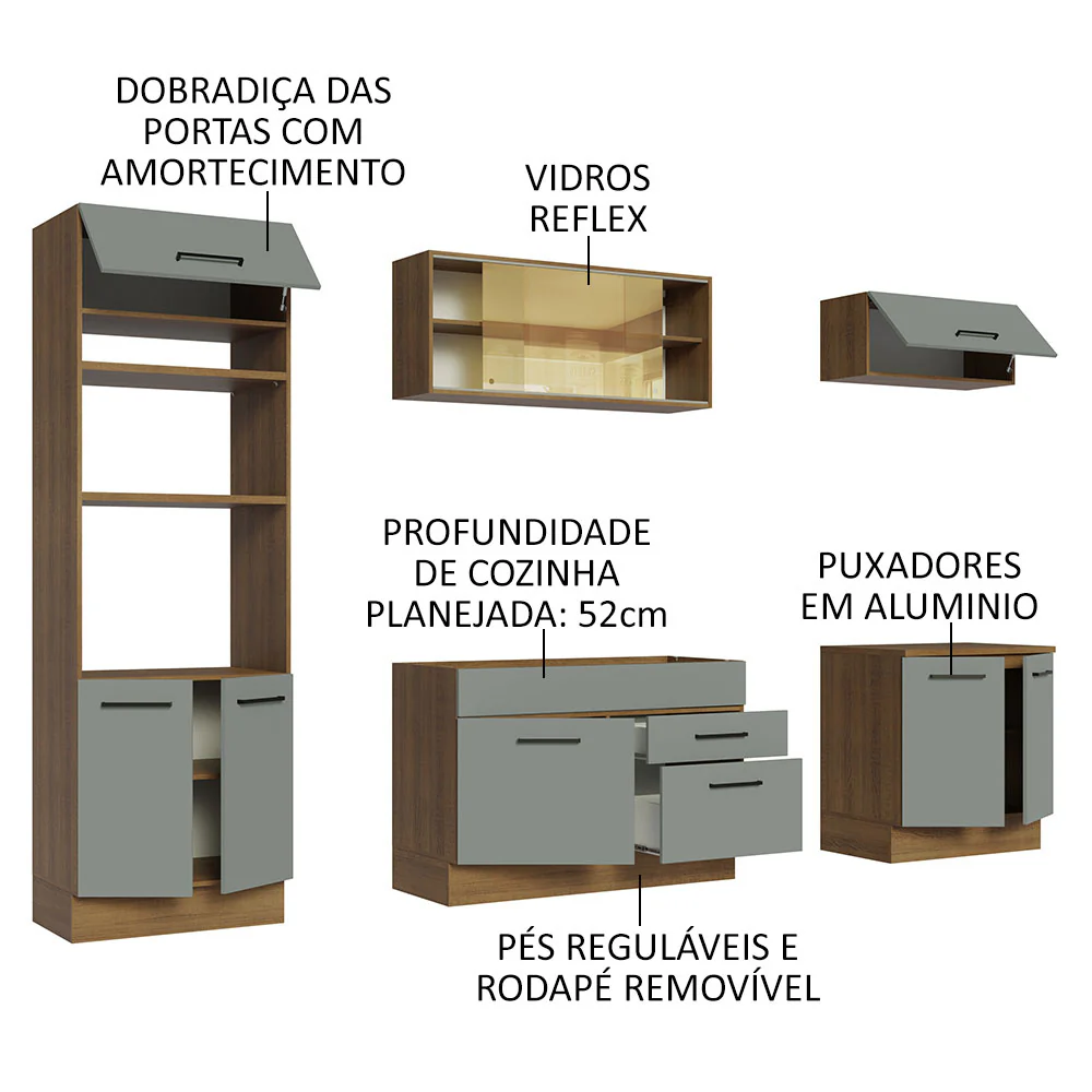 Armário de Cozinha Completa 270cm Rustic Cinza Agata Madesa 03 - Image 4
