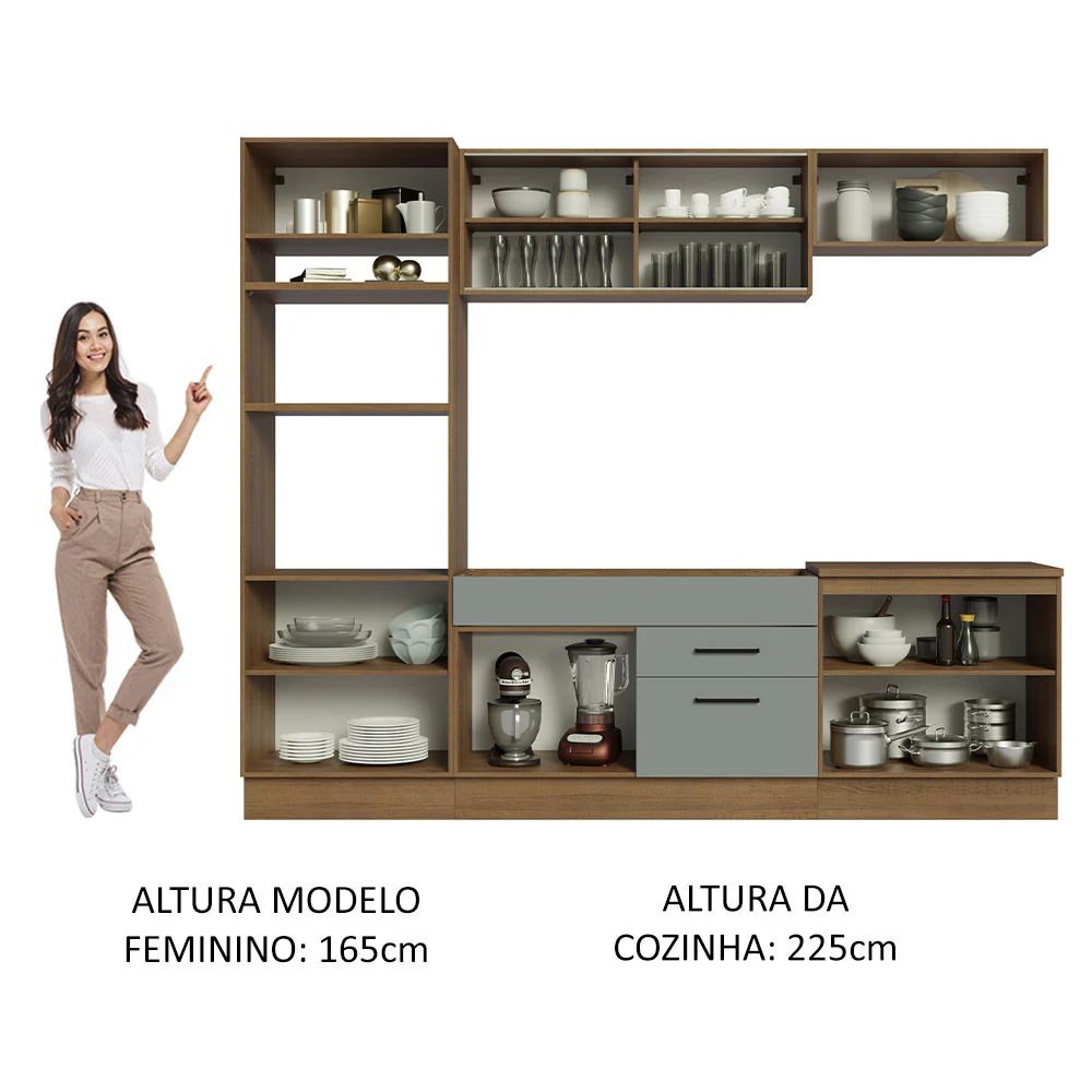 Armário de Cozinha Completa 270cm Rustic Cinza Agata Madesa 03 - Image 5