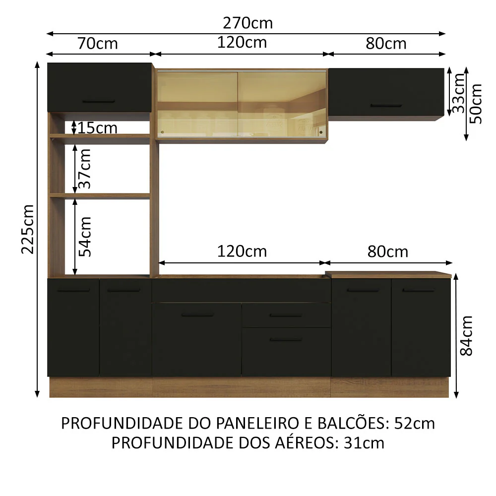 Armário de Cozinha Completa 270cm Rustic Preto Agata Madesa 03 - Image 3