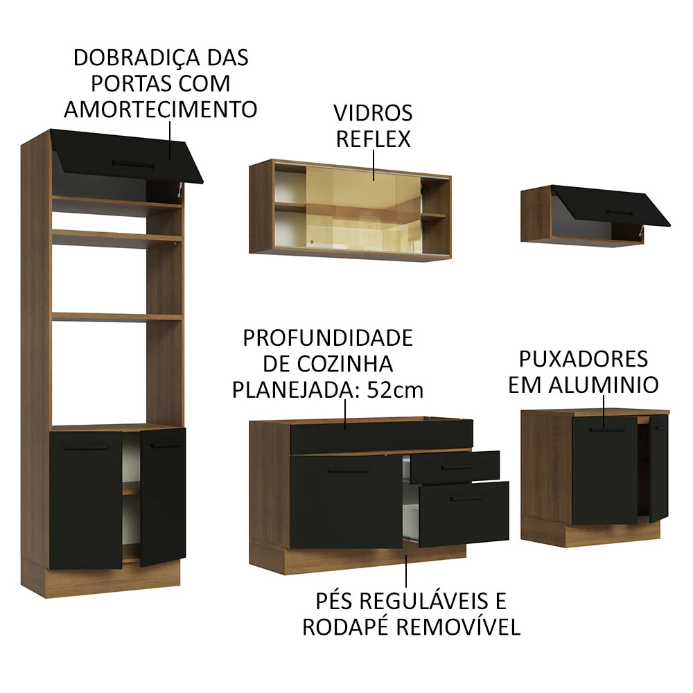 Armário de Cozinha Completa 270cm Rustic Preto Agata Madesa 03 - Image 4