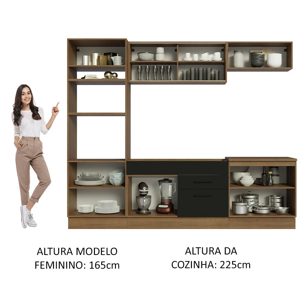 Armário de Cozinha Completa 270cm Rustic Preto Agata Madesa 03 - Image 5