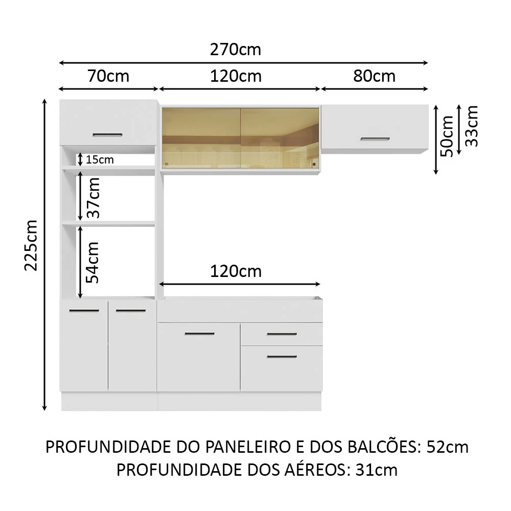 Armário de Cozinha Completa 270cm Branco Agata Madesa 04 - Image 3