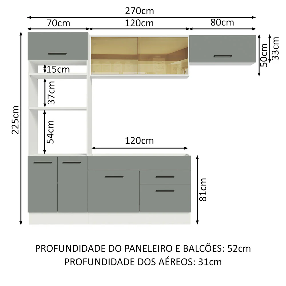 Armário de Cozinha Completa 270cm Branco Cinza Agata Madesa 04 - Image 3
