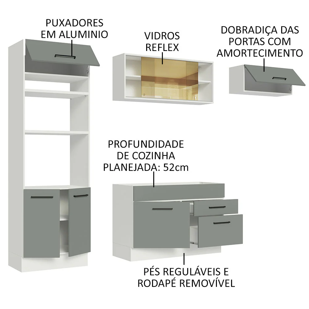 Armário de Cozinha Completa 270cm Branco Cinza Agata Madesa 04 - Image 4