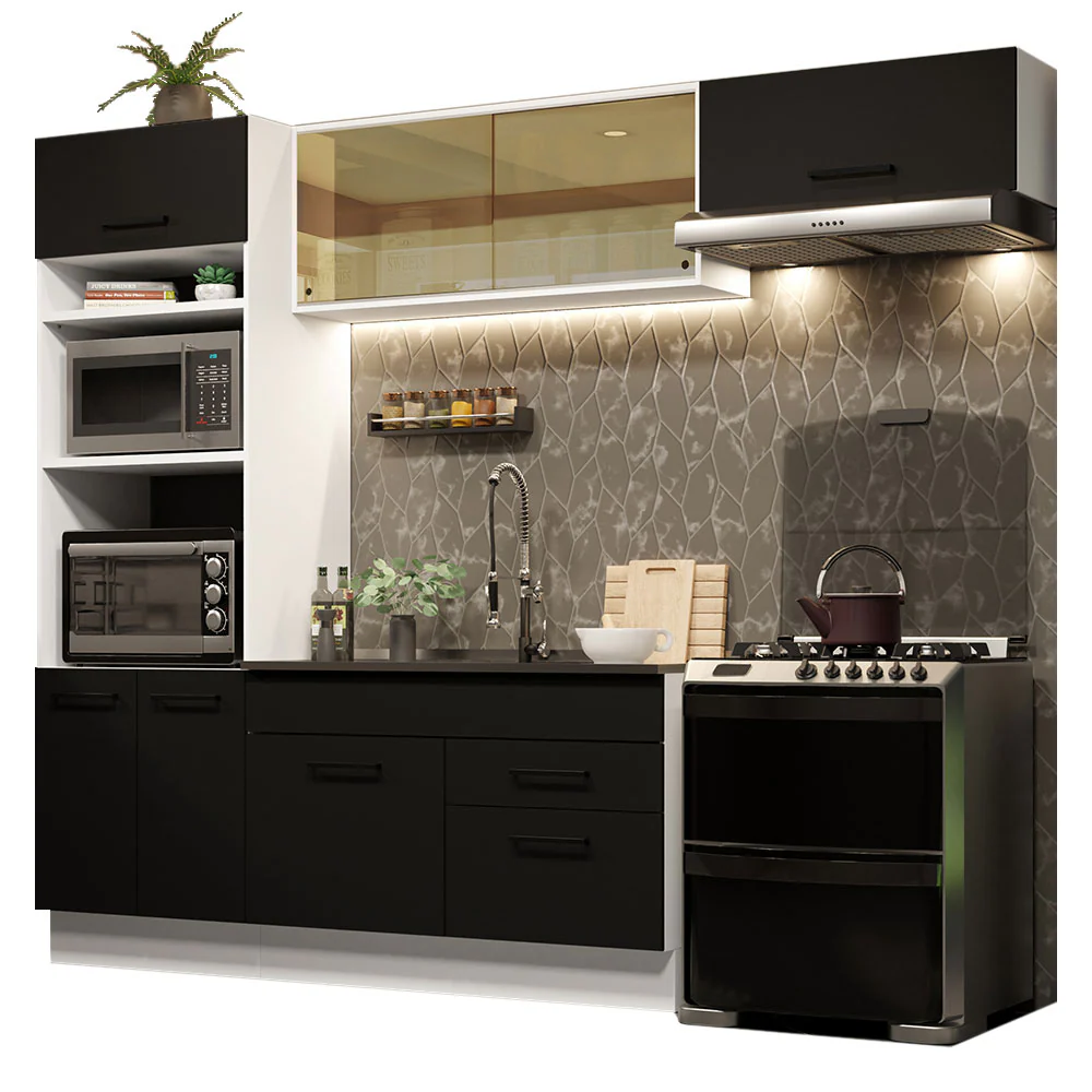 Armário de Cozinha Completa 270cm Branco Preto Agata Madesa 04 - Image 2