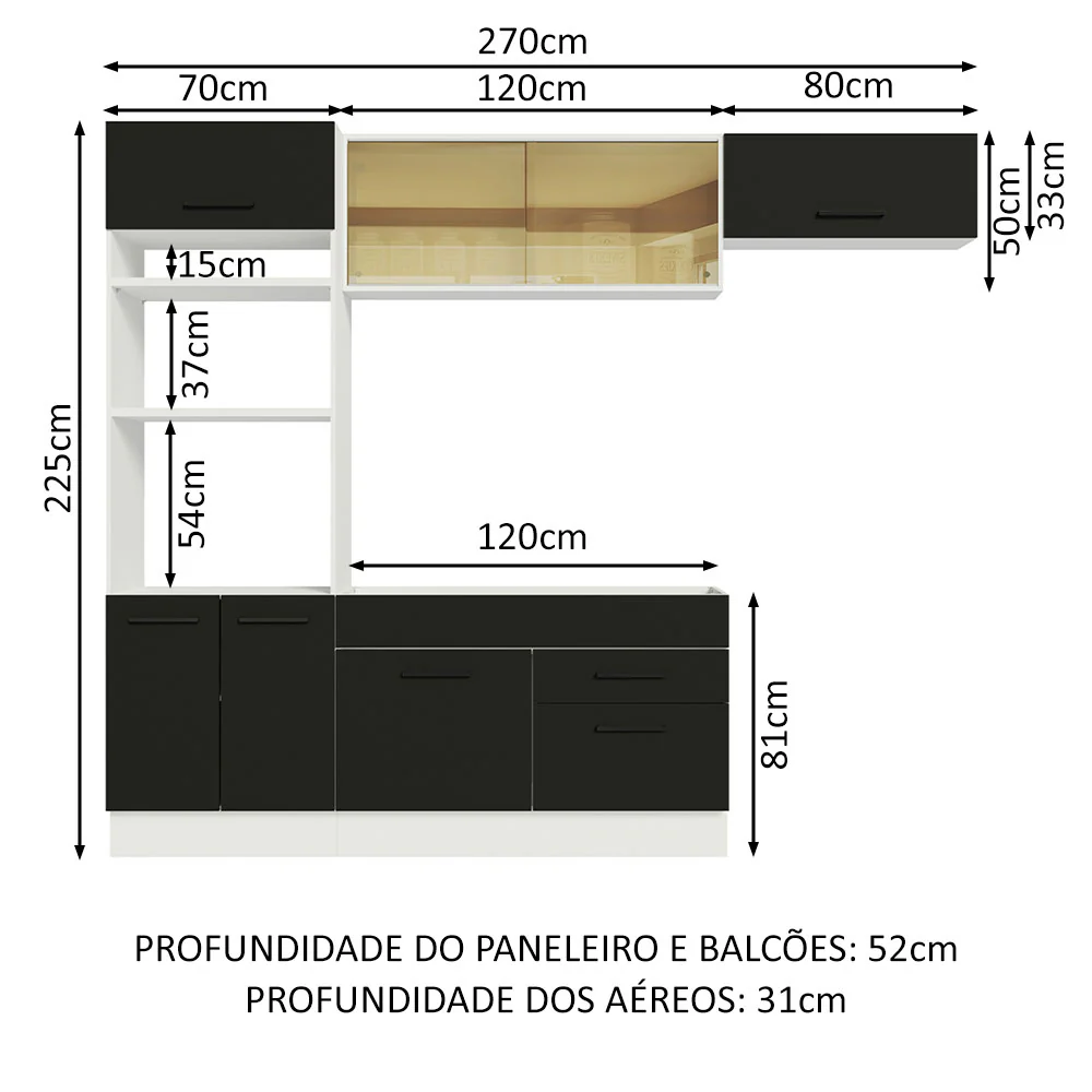 Armário de Cozinha Completa 270cm Branco Preto Agata Madesa 04 - Image 3