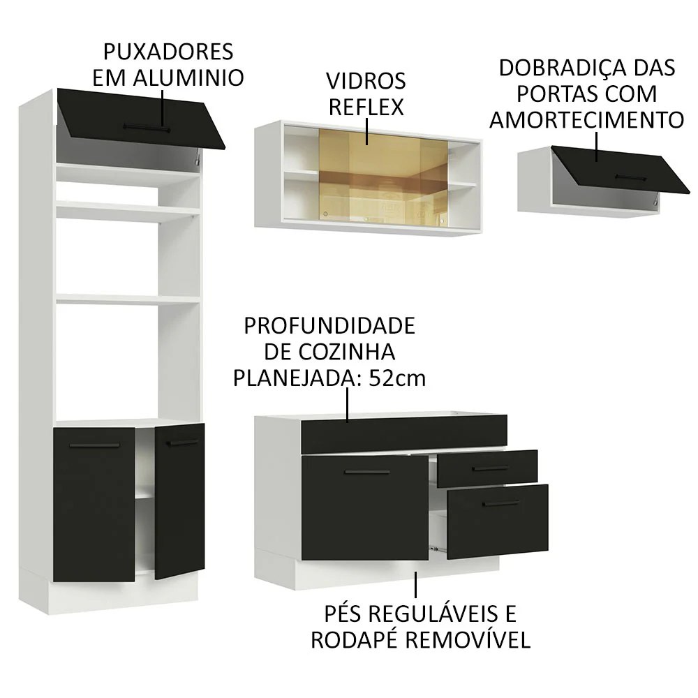 Armário de Cozinha Completa 270cm Branco Preto Agata Madesa 04 - Image 4