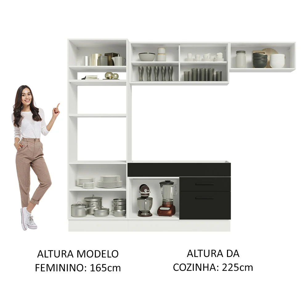 Armário de Cozinha Completa 270cm Branco Preto Agata Madesa 04 - Image 5