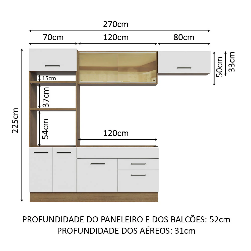 Armário de Cozinha Completa 270cm Rustic Branco Agata Madesa 04 - Image 3