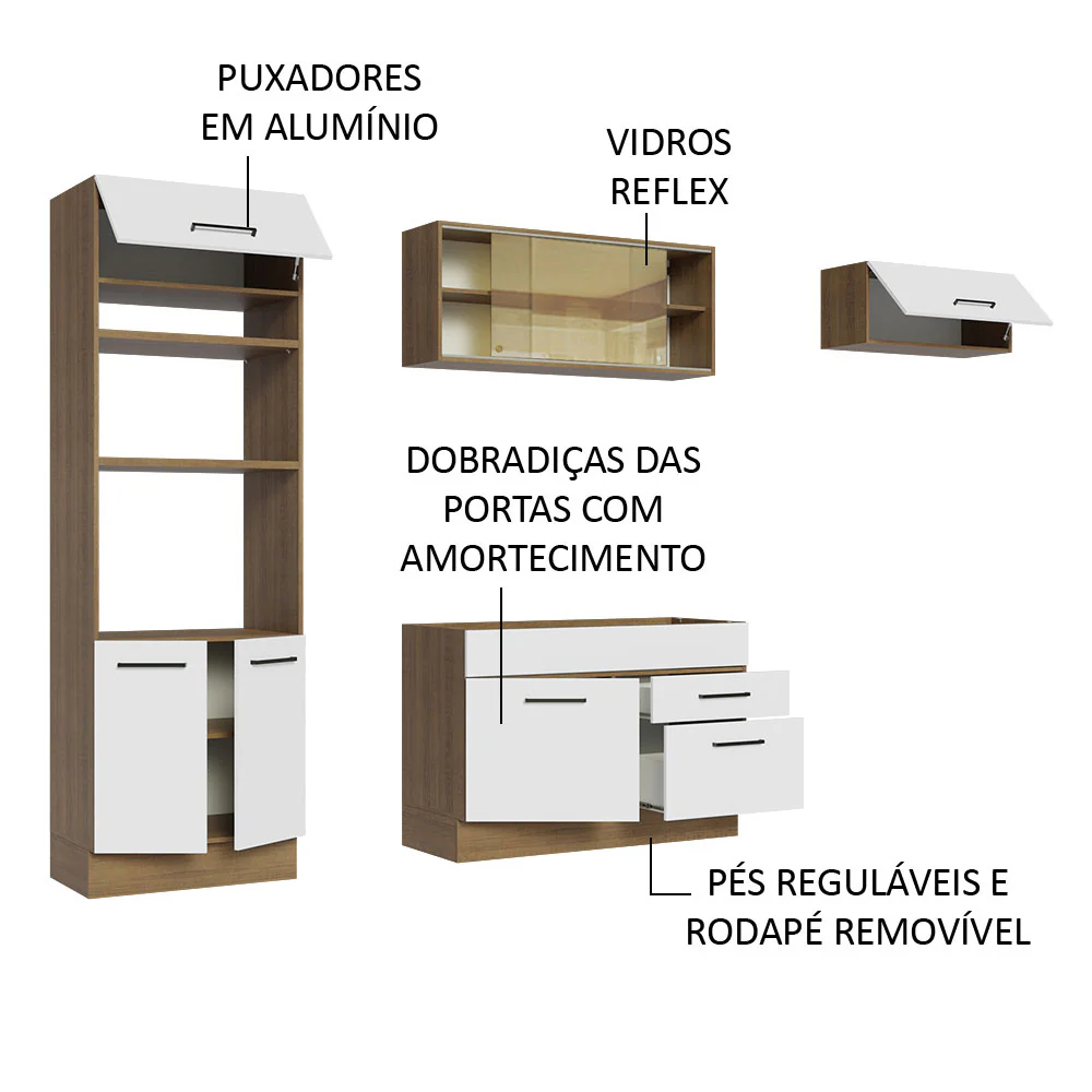 Armário de Cozinha Completa 270cm Rustic Branco Agata Madesa 04 - Image 4