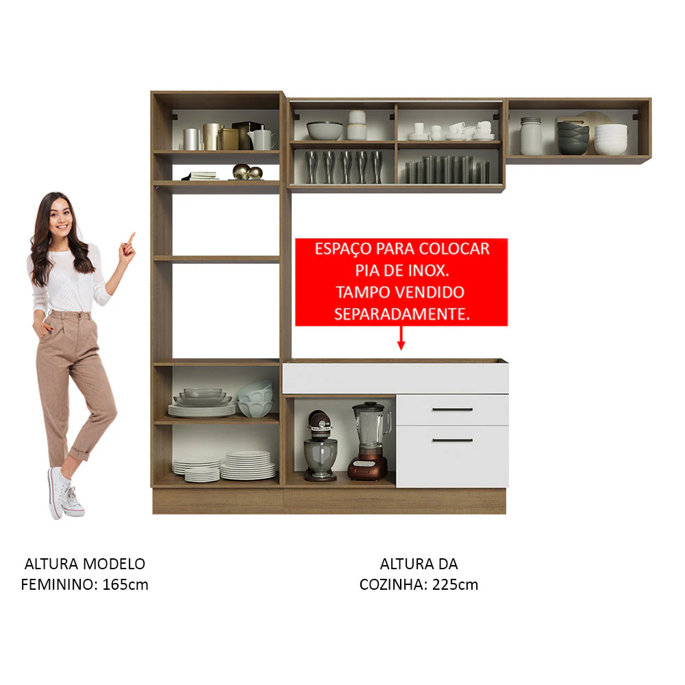 Armário de Cozinha Completa 270cm Rustic Branco Agata Madesa 04 - Image 5