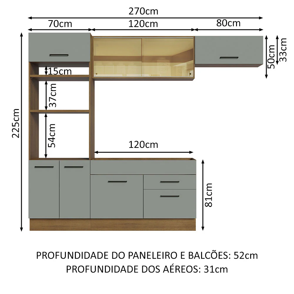 Armário de Cozinha Completa 270cm Rustic Cinza Agata Madesa 04 - Image 3