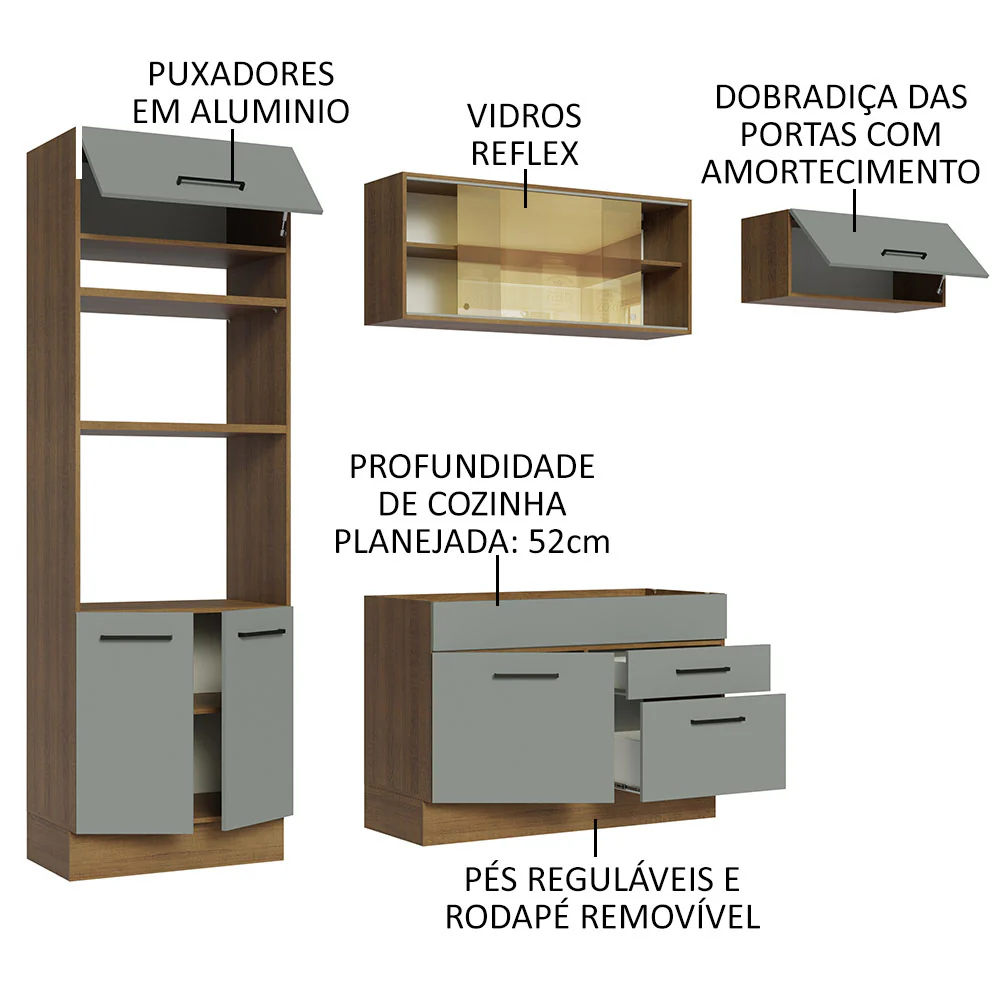 Armário de Cozinha Completa 270cm Rustic Cinza Agata Madesa 04 - Image 4