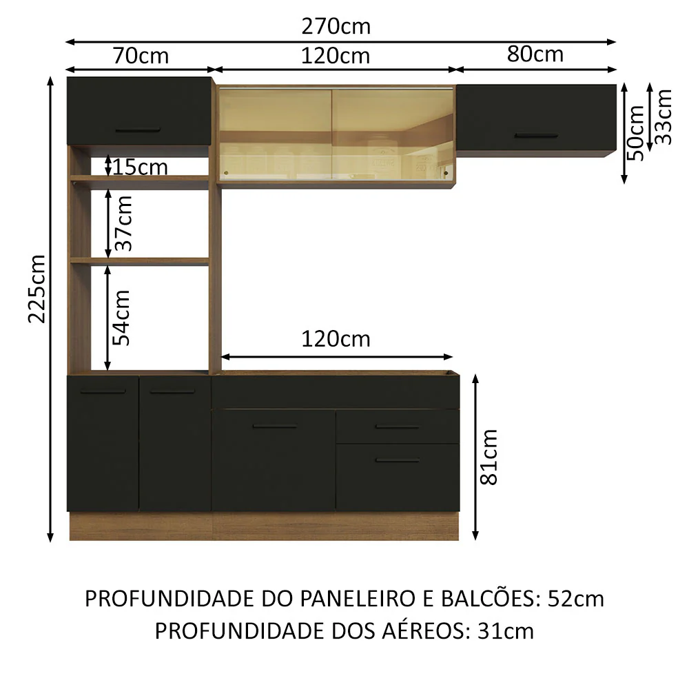 Armário de Cozinha Completa 270cm Rustic Preto Agata Madesa 04 - Image 3